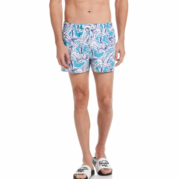 Original Penguin Allover Linear Palm Print Swim Short