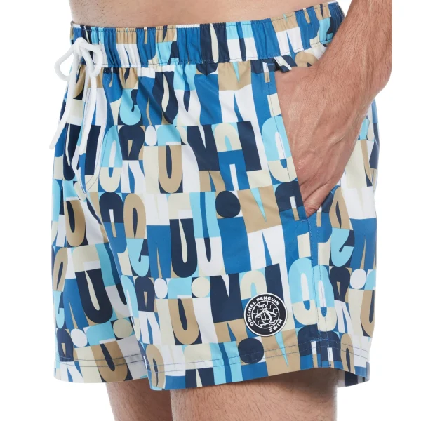 Original Penguin Allover Multi Color Logo Print Swim Short