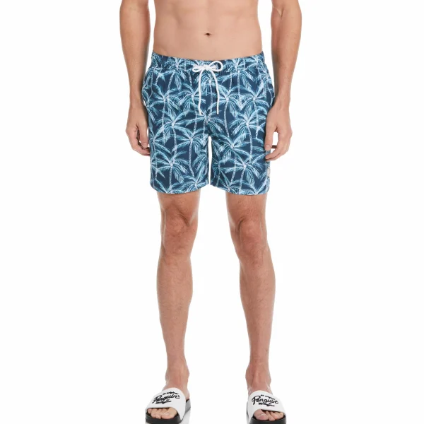 Original Penguin Allover Palm Print Slim Fit Swim Short