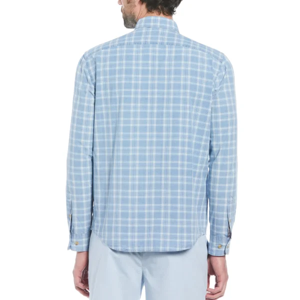 Original Penguin Cotton Indigo Plaid Print Button-Down Shirt