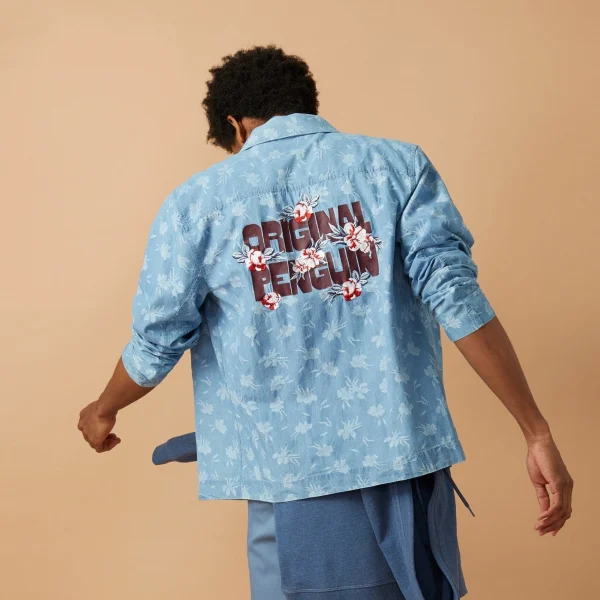 Original Penguin Embroidered Floral Print Denim Jacket