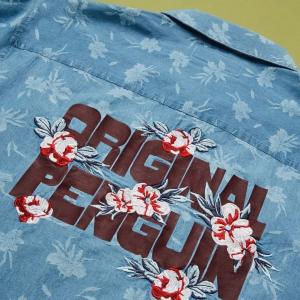 Original Penguin Embroidered Floral Print Denim Jacket