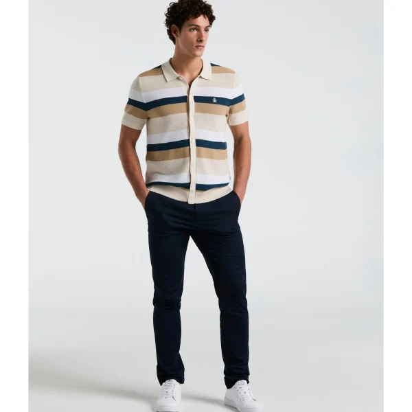 Original Penguin Mesh Stripe Button Front Sweater Polo