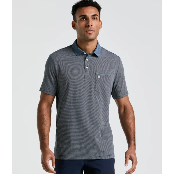 Original Penguin Stripe Chambray Collar Polo