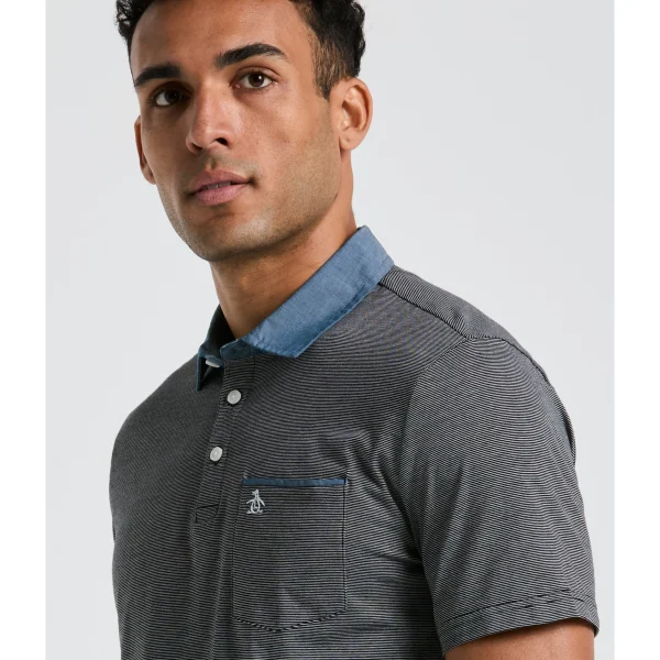 Original Penguin Stripe Chambray Collar Polo