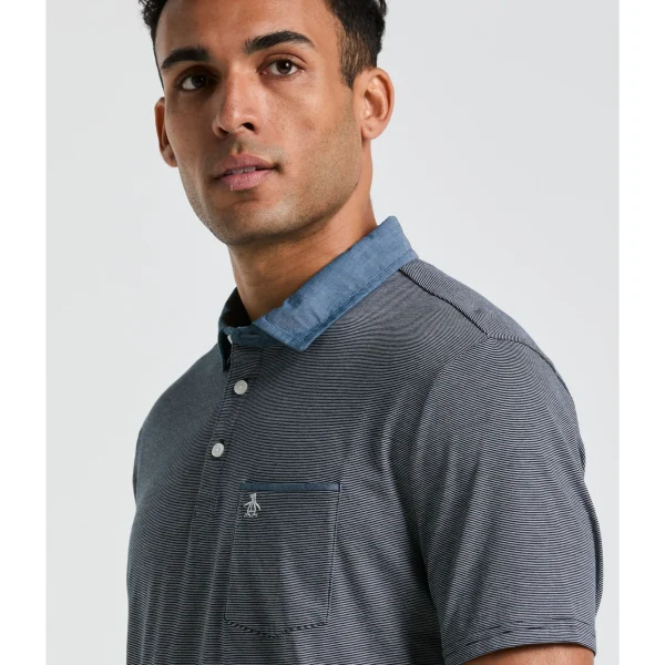 Original Penguin Stripe Chambray Collar Polo