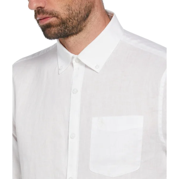 Original Penguin Washed Linen Shirt - Bright White