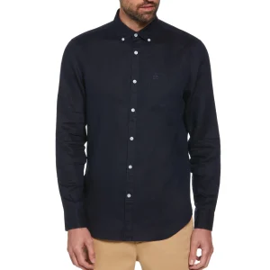 Original Penguin Washed Linen Shirt - Dark Sapphire Blue