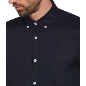 Original Penguin Washed Linen Shirt - Dark Sapphire Blue