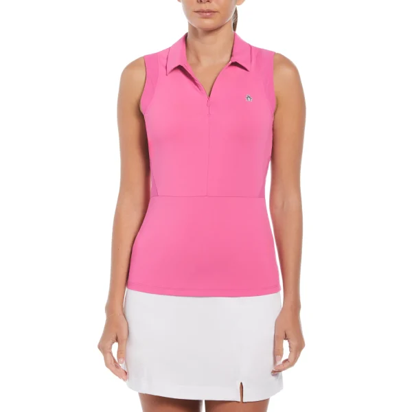 Women Original Penguin Women's 1/4 Zip Mesh Block Sleeveless Golf Polo