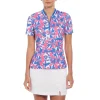 Women Original Penguin Women's Floral Print Mock Neck Golf Polo