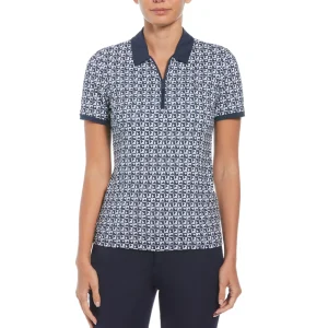 Women Original Penguin Women's Geometric Golf Polo with Mesh Inserts