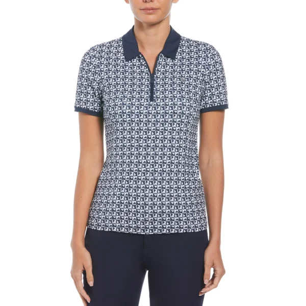 Women Original Penguin Women's Geometric Golf Polo with Mesh Inserts