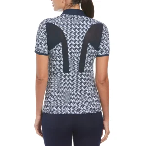 Women Original Penguin Women's Geometric Golf Polo with Mesh Inserts