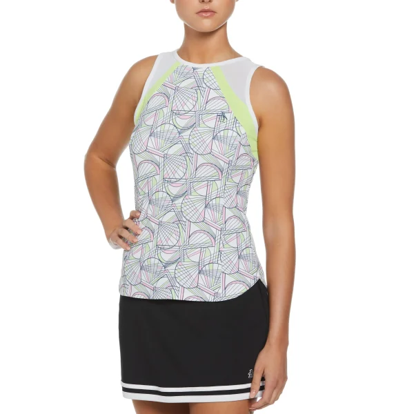 Women Original Penguin Women's Tennis Racket Print Mesh Block Tank Top